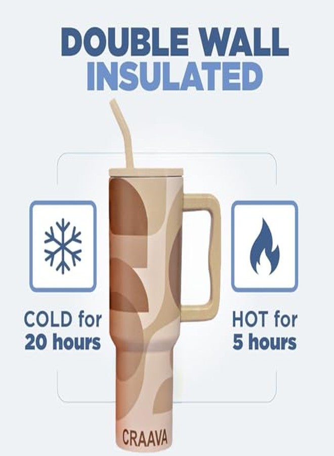 Craava 1200ML Stainless Steel Tumbler with Lid & 3 Straws | Double-Wall Insulated Leakproof Mug with Handle for Hot & Cold Beverages | Perfect for Office, Gym & Travel - Image 4